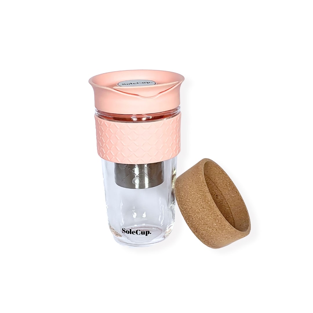SoleCup Reusable Glass Travel Mug - Large (530ml / 18fl oz) | Baby Pink
