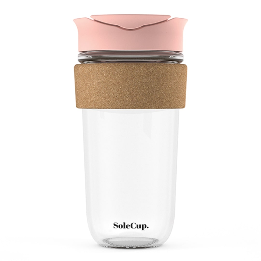SoleCup Reusable Glass Travel Mug - Large (530ml / 18fl oz) | Baby Pink