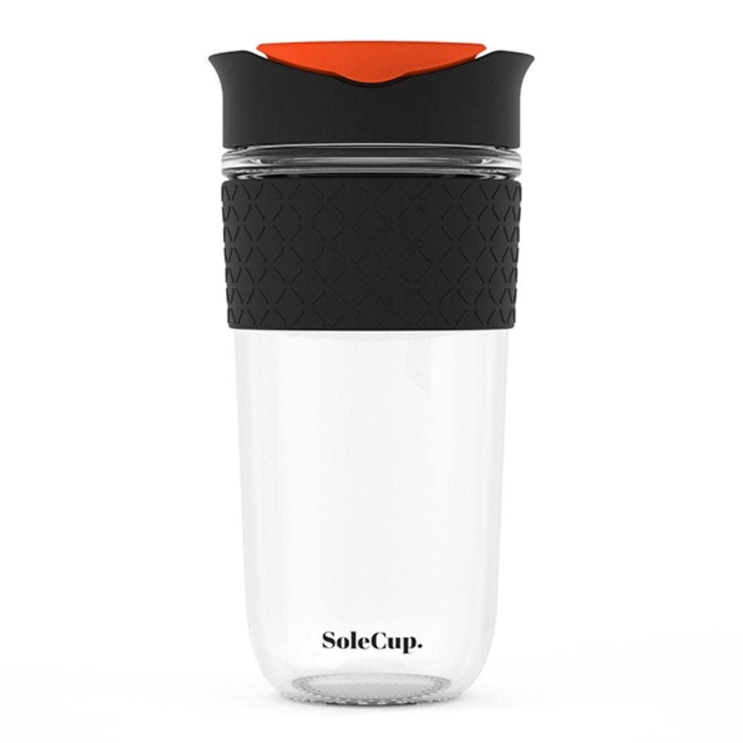 SoleCup Reusable Glass Travel Mug - Large (530ml / 18fl oz) | Flame Orange and Yellow